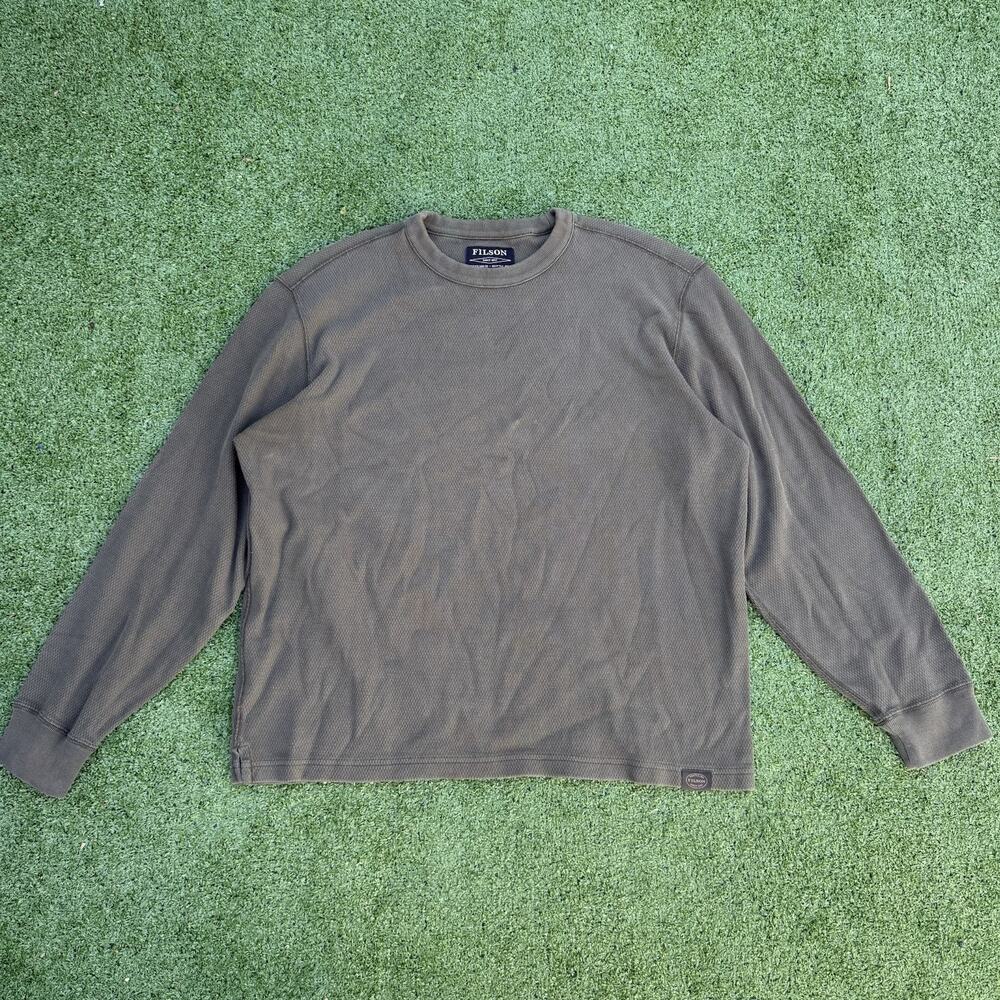 Filson Men’s XL Waffle Knit Thermal Long Sleeve Crewneck Shirt Olive Brown
